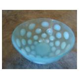 Vintage Blue Opalescent Coin Dot Finger Bowl