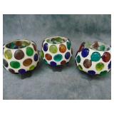 Three  MC Multicolor Glass Beads Tea Lights on