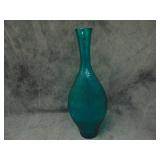 VTG Turquoise Ribbed Glass Vase