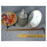 Decorator Plate, Mirror, Lantern and Hatchet