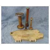 Old Pig Cutting Board and VTG Wood Spools