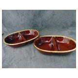 Hull Pottery Brown Drip Glaze Divided Serving