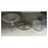 Vintage Glass Compote, Divided Dish, and Bowl