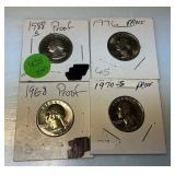 1968, 1970-S, 1976, and 1988 Washington Proof Quar