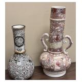 Satsuma Long Neck Vase and Pottery Flower Vase