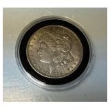 1921-D Morgan Silver Dollar, plastic case, fine