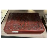 Chinese Red Cinnabar Style Carved Lid Box