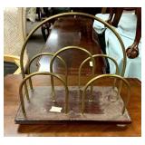 ENGLISH VICTORIAN OAK & BRASS MAGAZINE RACK