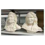 White Ceramic Native American Busts