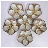 6 oyster plates, 6.75" dia. Gold design