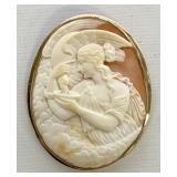 Gold rim cameo pin, 2" x 2.5"