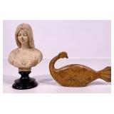 Wooden base statue, 6.5", 2.5" dia. / Carved