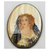 Russian Hand Painted Portrait on Shell Brooch