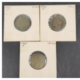 Three War Time Silver Alloy Nickels 1943 & 1945