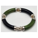 Sterling Black & Green Jade Bracelet 7"