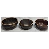 Three Antique Brown Mixing Bowls