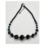 Sterling Turquoise & Faceted Onyx? Necklace 19-22"