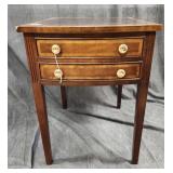 Burl Banded Mahogany 2 Drawer Side Table