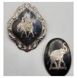 2 Siam Sterling Elephant Brooches