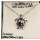 Sterling Silver Diamond Accent Turtle Pendant w/ C