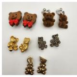 5 Pair Teddy Bear Clip Earrings