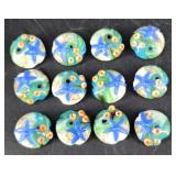 12 Cased Art Glass Beads w/ Starfish