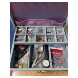 Military service pins junk drawer in jewelry box