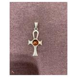 Sterling silver Amber Cross pendant