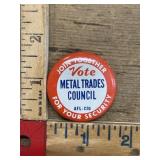 Vote metal trades council button pin