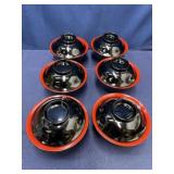 Okinawa black red lacquer Asian bowl set