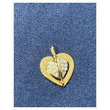 Monet heart pendant clear rhinestone gold tone