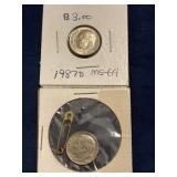 Roosevelt dimes 1987D 1969D