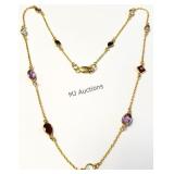 $300 Silver Multi Genuine Gemstone Gold Plated 18"