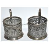 2 Russian Filigree Silver Podstakannik Lot #2