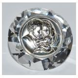 Holy Family Crystal And Sterling Paperweight