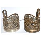 2 Russian Filigree Silver Tea Glass Holders