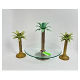 Brass Palm Tree Candle Holders w/ Tray