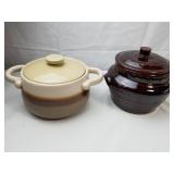 BROWN POTTERY LIDDED BOWLS