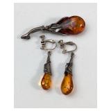 AMBER EARRINGS + BROOCH