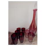 RED GLASS DECANTER SET