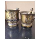 2 Heavy Solid Brass Pharmacy Mortars & Pestles