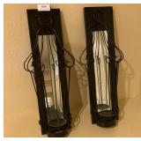 Pair of Vintage Metal Mirrored Candle Holders