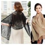 Black Floral & Silky Beige Shawls/Scarfs