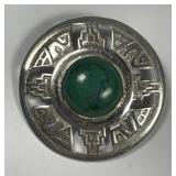 Sterling Malachite Cab Aztec Style Pendant Brooch