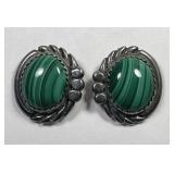 Sterling Malachite Oval Cabochon Earrings