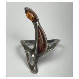 Vintage Orange Amber Freeform Ring Sz 8