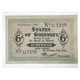 GUERNSEY: 1942 Six Pence 6d Note AU