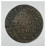 HAITI: 1846 (AN43) Copper Centime F/VF