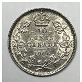 CANADA: 1906 Silver 10 Cents About Uncirculated AU