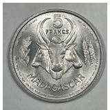 MADAGASCAR: 1953 Aluminum 5 Francs Uncirculated BU